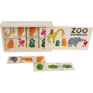BIG Tree Houten Domino - Kinderspeelgoed Houten Speelgoed - Educatief Speelgoed - Dominospel 28 Stuks - Met Dieren en Cijfers