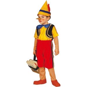 Widmann - Pinokkio Kostuum - Speelgoed Houten Pop Pinokkio Kind Kostuum - Rood, Geel - Maat 116 - Carnavalskleding - Verkleedkleding