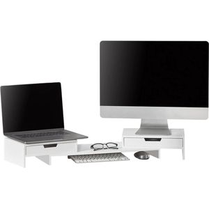 Mara Monitorstandaard - Monitorstandaarden - Laptop Beeldschermverhoger - Monitor Verhoger - 2 Laden - Verstelbaar - MDF - Wit - 22 x 68 x 14 cm