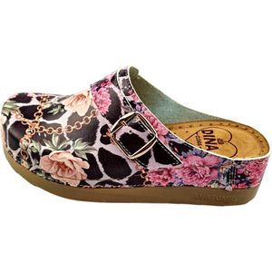 Medische dames klompen PU zool - PU klompen met kunststof zool - ziekenhuis klompen - zorgklompen - DINA CLOGS - Leopard Rose - maat 39