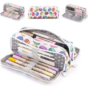 Etui Pennenetui met 3 vakken groot Makaron voor meisjes en jongens pencil case voor meisjes en tieners pennenetui voor kinderen studenten volwassenen school kantoor make-up cadeau visitekaartjeshouder