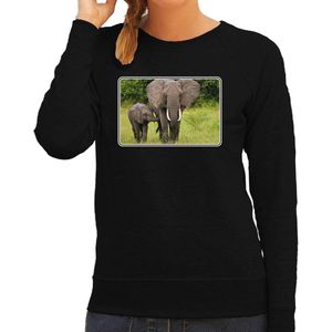 Dieren sweater olifanten foto - zwart - dames - Afrikaanse dieren/ olifant cadeau trui - kleding / sweat shirt M