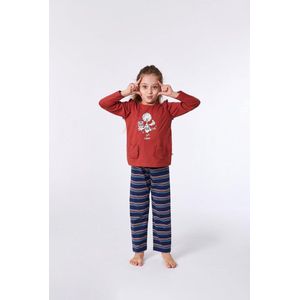Woody pyjama meisjes/dames - rood - highlander koe - kip - 212-1-PLG-S/461 - maat 140