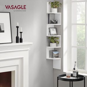 Hoekplank met 5 Niveaus - Zwevende Wandplank voor Keuken, Slaapkamer en Kantoor - Witte Plank voor Decoratie en Opberging