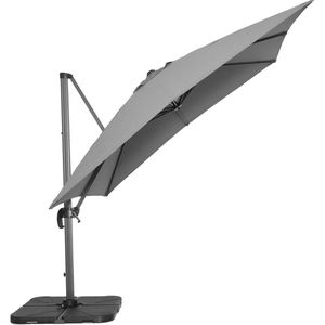 Solflex | Zweefparasol | Grijs | 300 x 300 cm | Vierkant | Parasol | Kantelmechanisme | Draaimechanisme | Excl. kruisvoet en verzwaring