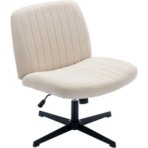 Brede Ergonomische Bureaustoel met Gestoffeerde Armleuningen Draaibaar 115° Kantelfunctie Kruisvoet Beige Ideaal Voor Thuiswerk Make up en Gaming