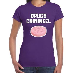 Drugs crimineel  t-shirt paars voor dames - drugs crimineel XTC carnaval / feest shirt kleding L