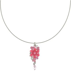 Behave Korte ketting dames staaldraad met roze bloem hanger