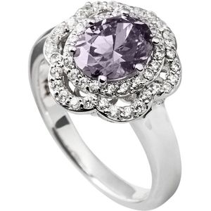 Diamonfire - Zilveren ring met steen Maat 18.0 - Bloem - Grijze steen