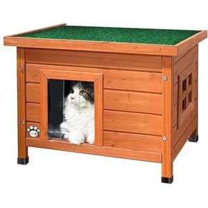 Kattenhuis 57 x 45 x 43 cm met Asfaltdak - Houten Kattenhut Buiten