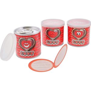 Valentijn - blikje met love en boodschap - gevuld met frambozenhartjes - 3 stuks.