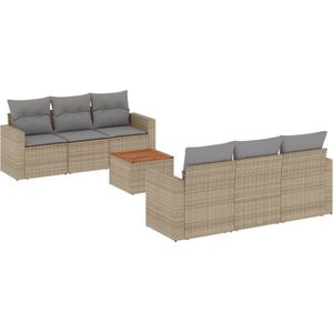 vidaXL Loungeset 7-delig - Rattan - Beige - Inclusief kussens Loungebank - Lounge Set - Buitendecoratie - Tuinstoel - Tuintafel