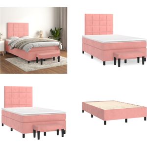 vidaXL Boxspring met matras fluweel roze 120x200 cm - Boxspring - Boxsprings - Pocketveringbed - Bed