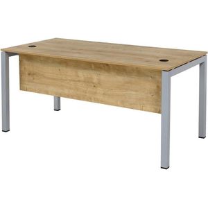 Furni24 Tetra bureau, homeoffice, bureautafel, 160 x 80 x 75 cm, saffier eiken decor/zilver RAL 9006 inclusief kabelgoot