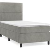 vidaXL - Boxspring - met - matras - fluweel - lichtgrijs - 90x190 - cm