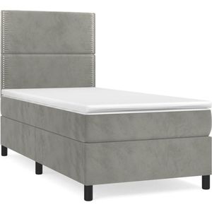 vidaXL - Boxspring - met - matras - fluweel - lichtgrijs - 90x190 - cm