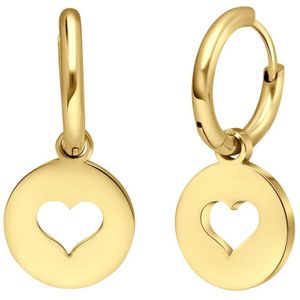 Lucardi Dames Goldplated oorbellen met open hart - Oorbellen - Cadeau - Staal - Goudkleurig