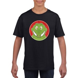 Kinder t-shirt zwart met vrolijke krokodil print - krokodillen shirt - kinderkleding / kleding 158/164