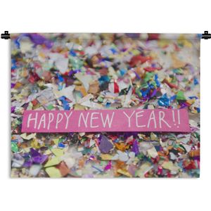 Wandkleed - Wanddoek - Confetti met de tekst Happy New Year - 90x67.5 cm - Wandtapijt