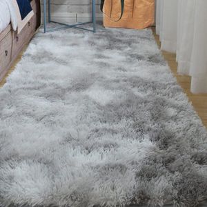 ABWXN Pluizig tapijt, 60 x 120 cm, shaggy hoogpolig tapijt voor slaapkamer, woonkamer, tieners/meisjeskamer - lichtgrijs