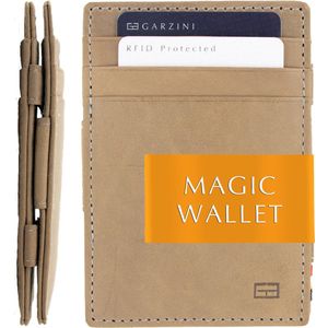 Garzini Portemonnee Heren, Leren Pasjeshouder RFID, Kaarthouder voor 10 Pasjes, Compacte Magic Wallet, Echt leer Portefeuille, Grijs