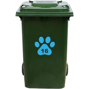 Kliko Sticker / Vuilnisbak Sticker - Hondenpoot - Nummer 16 - 18x16,5 - Licht Blauw