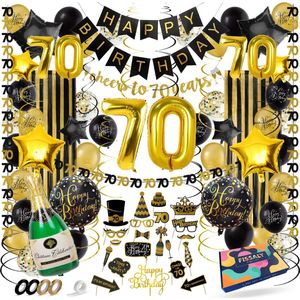 Fissaly 70 Jaar Verjaardag Decoratie Versiering - Ballonnen – Jubileum Man & Vrouw - Zwart en Goud