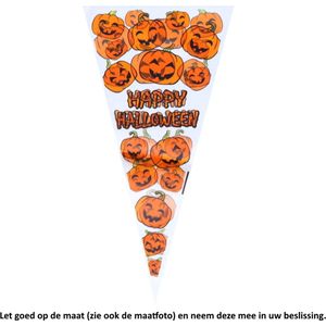 50 puntzakken Pompoen  - Kado - Feestje - 17 x 34 cm - Pumpkin - Griezelen - Halloween - Trick or treat - Cellofaan Plastic Traktatie Kado Zakjes - Snoepzakjes - Koekzakjes - Koekje - Cookie Bags - Snoep Puntzak