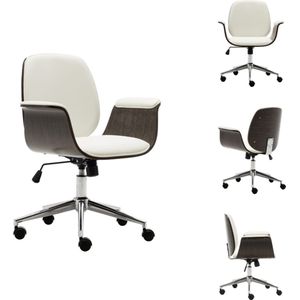 vidaXL Fauteuil - Bureaustoel - Leer - Houten frame - Verstelbaar - 69x56x(80-88)cm - Wit/Grijs - Met wieltjes - 110kg - Bureaustoel