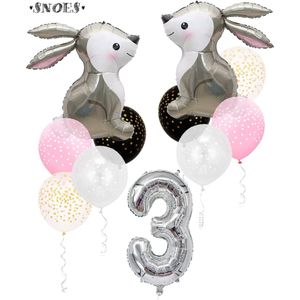 Snoes Bosdier Konijn Sweet Rabbit Ballonnen Set 3 Jaar - Verjaardag Versiering - Kinderfeestje