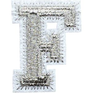 Alfabet Letter Strijk Embleem Patch Zilver Wit Letter F / 3.5 cm / 4.5 cm