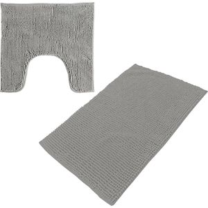 Urban Living badkamer droogloop matjes/tapijt - set 2x stuks - polyester - steengrijs