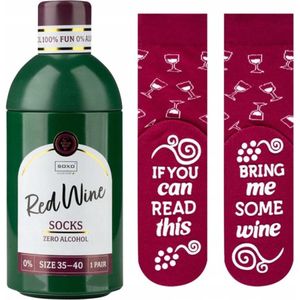 Grappige rode wijn sokken in bijpassende geschenkfles - Maat one size (35-40) - geschenk - cadeau -