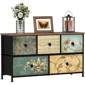 Industriële Commodekast Met 5 Laden - Tv-Kast Met Metalen Frame En Houten Oppervlak - Voor Woonkamer-Kinderkamer-Hal - Rustieke Opbergkast