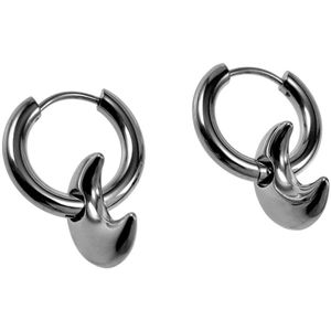 ∅18mm x 3mm Oorbellen Dames - Gepolijst RVS - Oorringen met Halve Maan Hanger