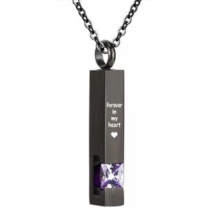 Luxe Ashanger | Met Ketting En Gravering | Forever In My Heart | Assieraad | Zwart Met Licht Paarse Steen | As Ketting | Gedenksieraad | Urn | Incl. As vuller