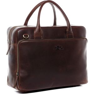 Grote laptoptas van echt leer - 15,4 inch zakelijke schoudertas met laptopvak - Handgemaakt bruin-cognac