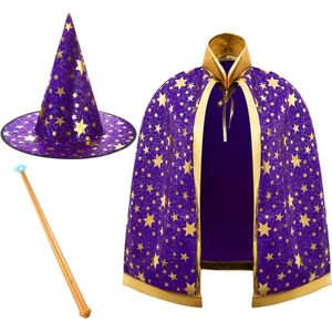 Halloween kostuums - Mardi Gras toverstaf met hoed en licht - verlichte toverstaf accessoires voor kinderen - cosplay feest carnaval (paars)
