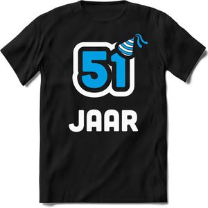51 Jaar Feest kado T-Shirt Heren / Dames - Perfect Verjaardag Cadeau Shirt - Wit / Blauw - Maat 5XL