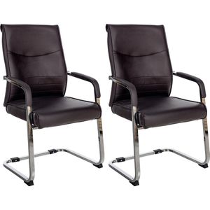 CLP Hobart Set van 2 Eetkamerstoelen - Bezoekersstoelen - Met armleuning - Verchroomd frame - bruin Kunstleer