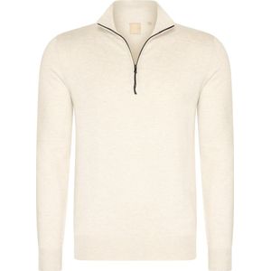 Mario Russo Half Zip Sweater - Trui Heren - Sweater Heren - Coltrui Heren - M - Ecru