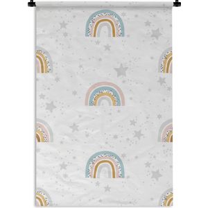 Wandkleed Kinderkamer Patroon - Kinderpatroon met regenbogen en sterren op een witte achtergrond Wandkleed katoen 90x135 cm - Wandtapijt met foto