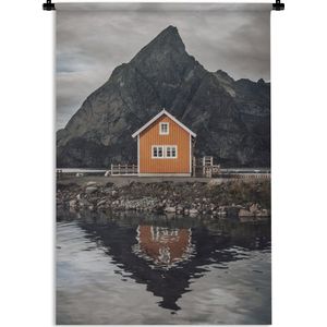Wandkleed Lofoten eilanden Noorwegen - Houten huis op de Lofoten Wandkleed katoen 60x90 cm - Wandtapijt met foto