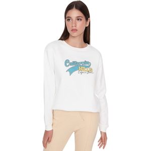 Trendyol Ecru Bedrukt Boyfriend Dik Fleece Gebreid Sweatshirt Twoaw23Sw00199