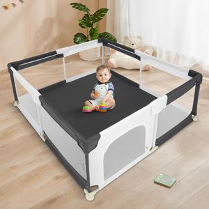 Baby Playpen, Playyard Large Activity Centre with Non-Slip Base for Children Toddler Fence, Playpen Baby (Square Grey)