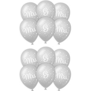 Paperdreams Ballonnen - Mrs. & Mrs. huwelijks feest - 12x stuks - zilver/wit - 30 cm