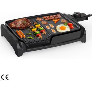 2-in-1 Elektrische Grillplaat - Krachtige 1600 W Tafelgrill met 5 Instelbare Temperatuurniveaus en Anti-aanbakplaat
