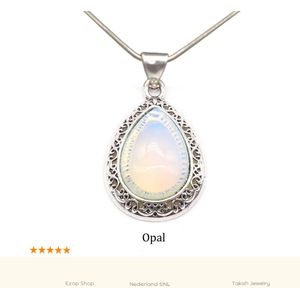 Schitterende Opal Hanger met 65cm Zilverkleurige Roestvrijstalen Ketting van Takish Jewelry