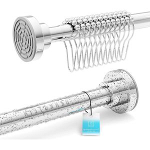 Douchegordijnstang Zonder Boren - Telescopische Douchestang 125-230 cm - inclusief Ringen - 12 Stuks - Gordijnroede Klembare Stang Telescopische stangen