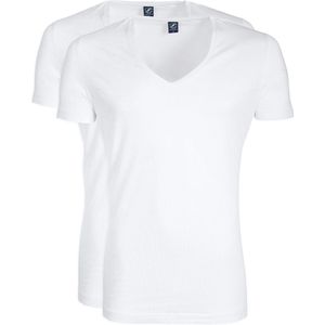 Suitable - Vibamboru T-Shirt Diepe V-Hals Wit 2-Pack - Heren - Maat XXL - Slim-fit